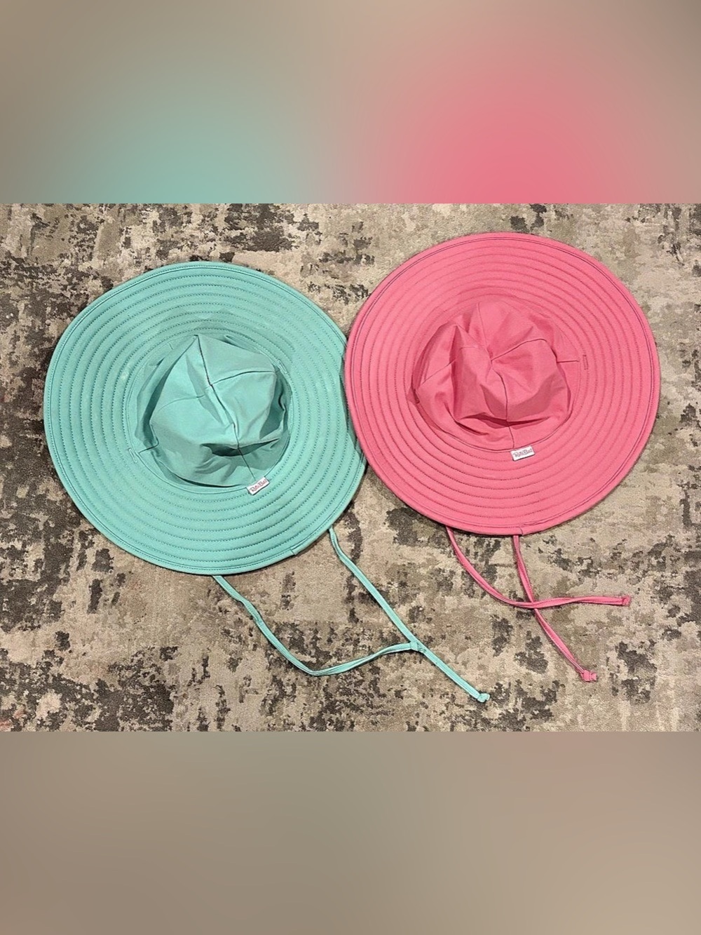 Ruffle Butts Toddler Wide Brim Swim Sun Hats Aqua & Pink UPF 50+ - 3T-5